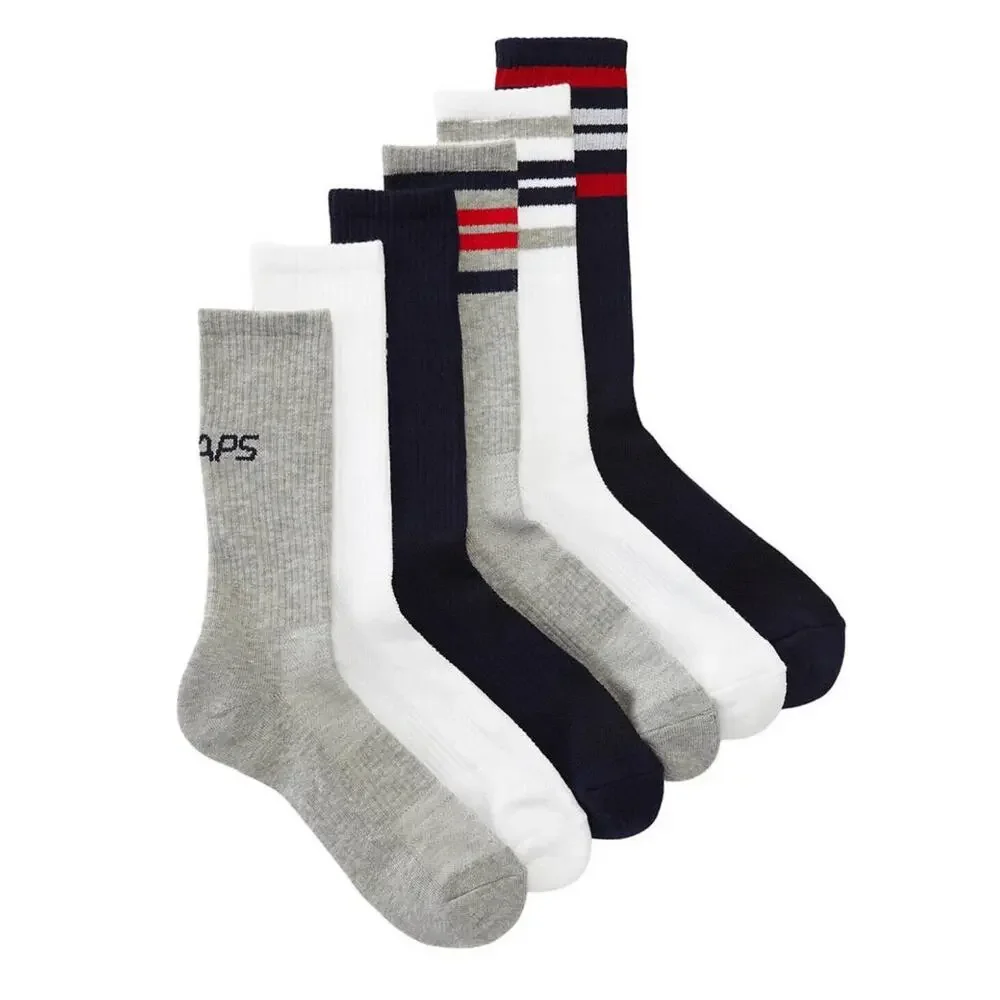 NEW Chaps Men’s Racer Stripe Athletic Crew Socks 6 Pairs Shoe Size 6-12.5 W/Tags